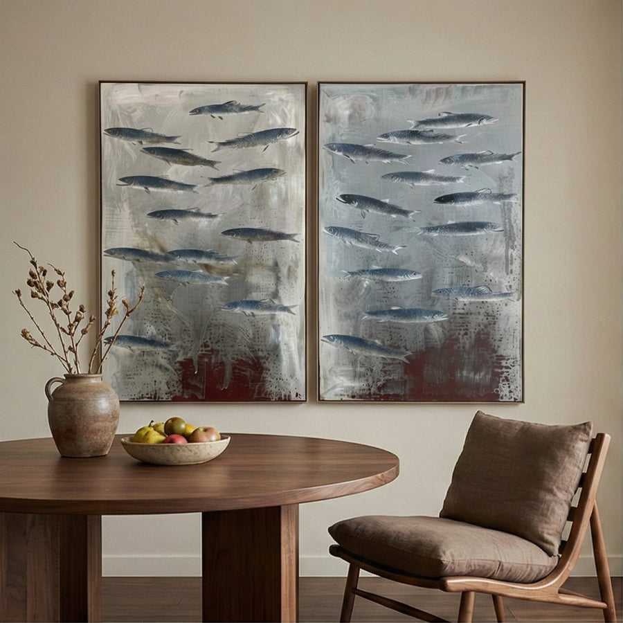 Wabi-Sabi Art | FISH Silver Shoal Flow