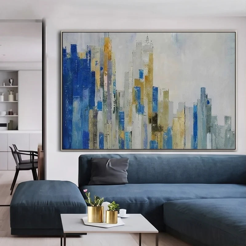Abstract Art | Blue Abstract Cityscape Wall Art