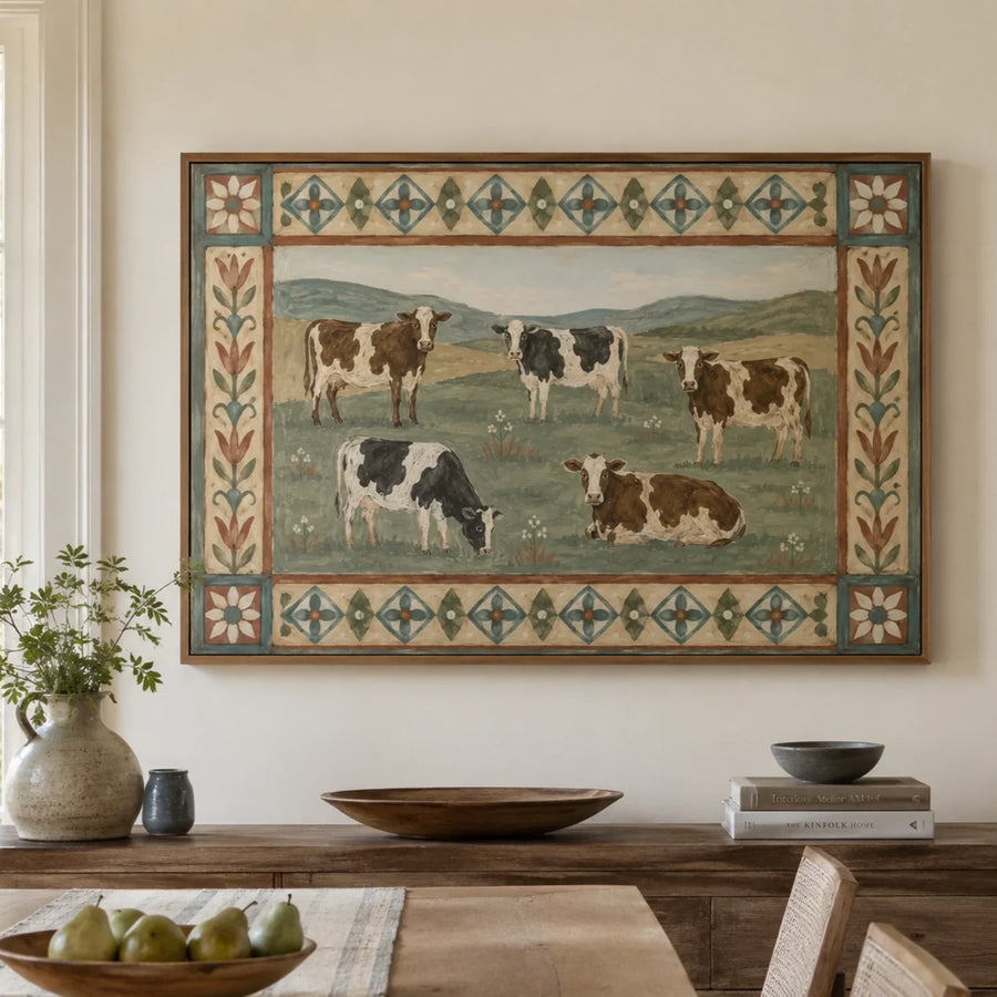 Vintage Americana Art | Pasture Cow Quintet