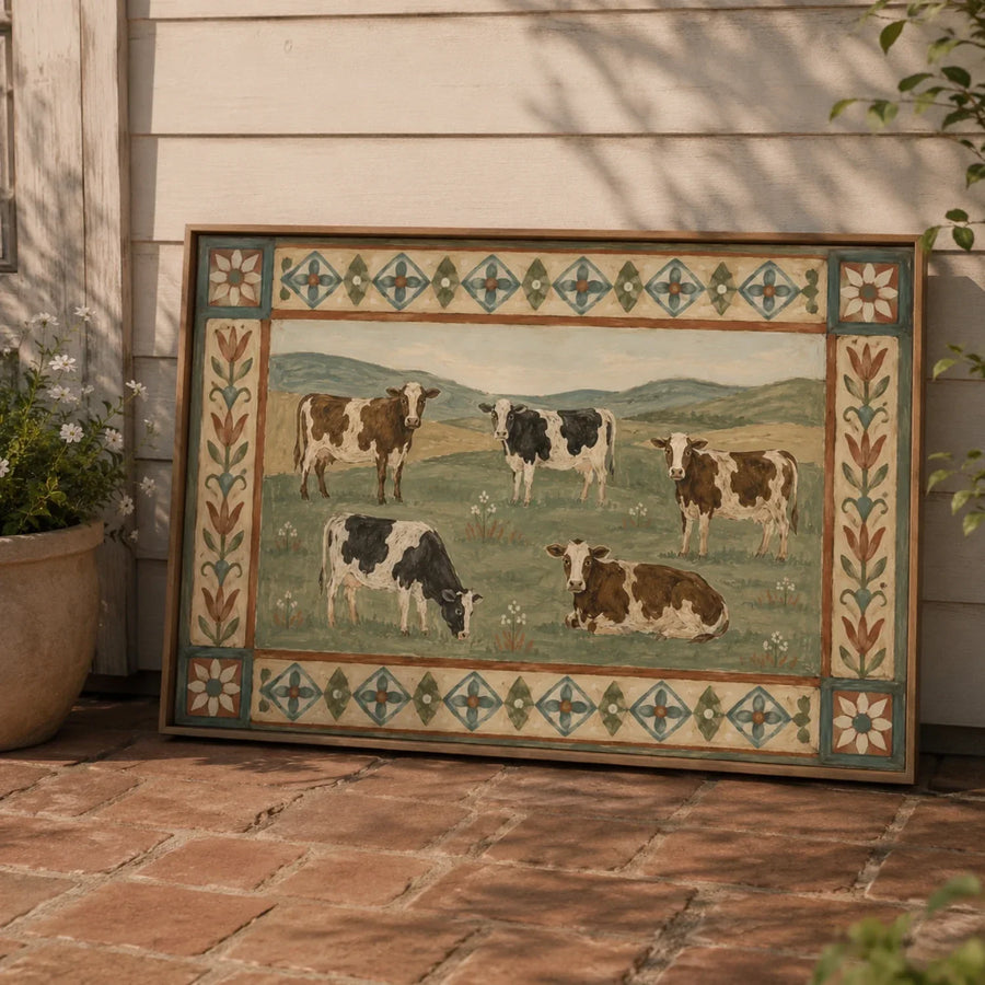 Vintage Americana Art | Pasture Cow Quintet