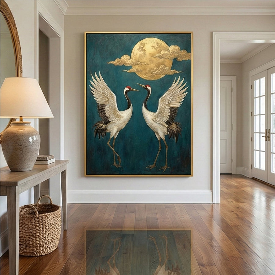 Impressionist Art | Golden Moon Cranes