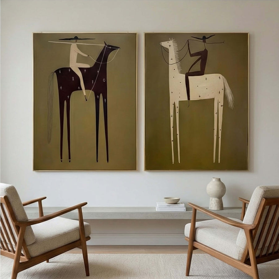 Vintage Americana Art | Green Duality Riders