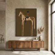 Vintage Americana Art | Olive Green Stylized Horse Rider Canvas Print