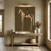 Vintage Americana Art | Olive Green Stylized Horse Rider Canvas Print