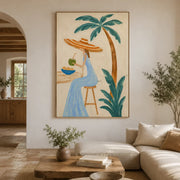 Vintage Americana Art | Coconut Sip Under Palm Canopy