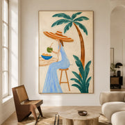 Vintage Americana Art | Coconut Sip Under Palm Canopy