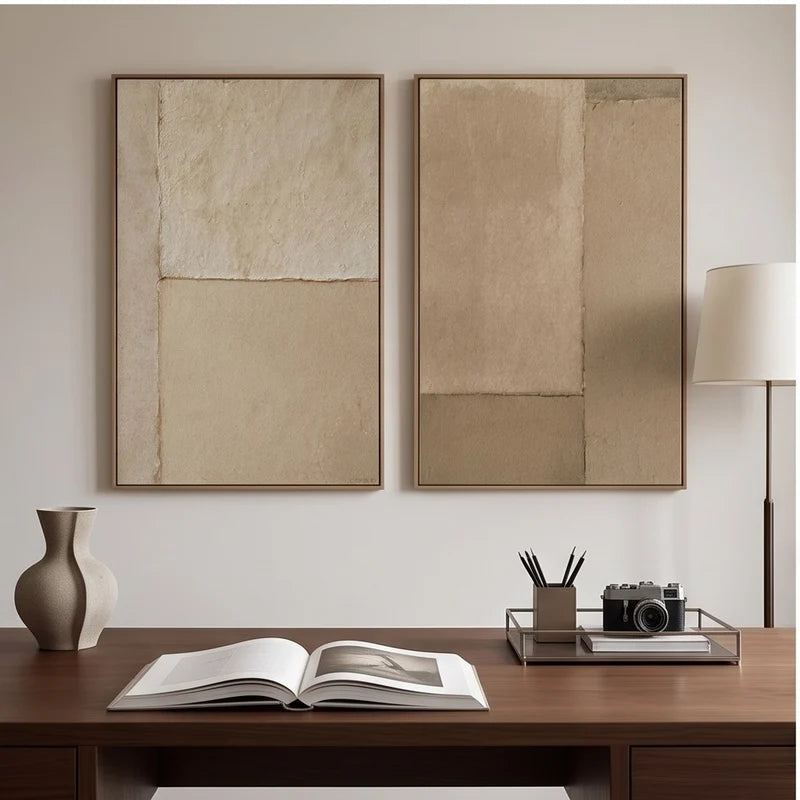 Abstract Art | Neutral Geometric Abstract Wall Art Set