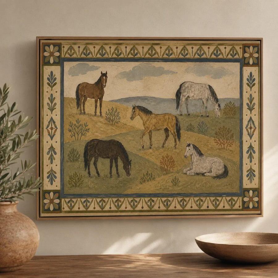 Vintage Americana Art | Hilltop Horses