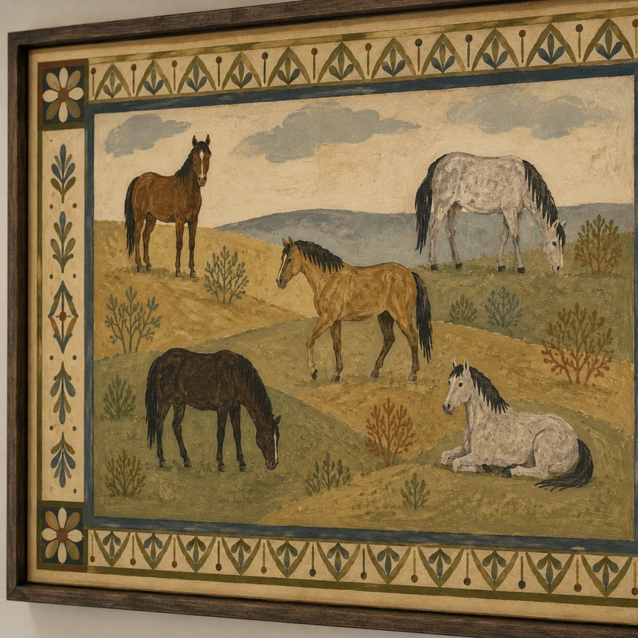 Vintage Americana Art | Hilltop Horses