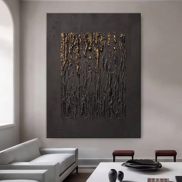 Wabi-Sabi Art | Black Gold Textured Abstract Wall Art