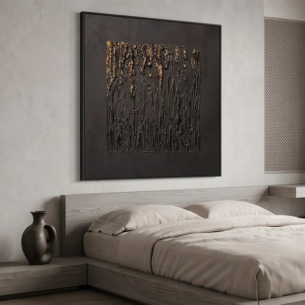Wabi-Sabi Art | Black Gold Textured Abstract Wall Art