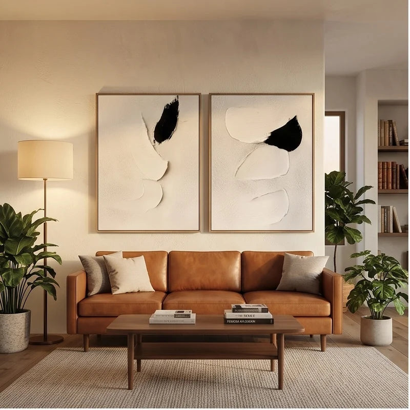 Wabi-Sabi Art | Black & White Sculptural Diptych Wall Art