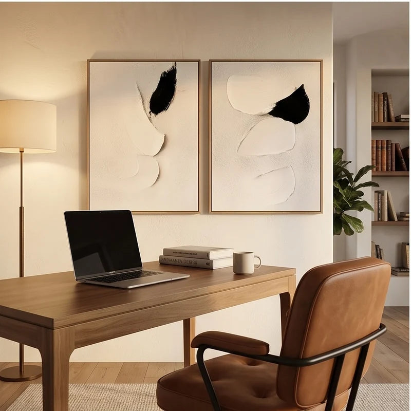 Wabi-Sabi Art | Black & White Sculptural Diptych Wall Art