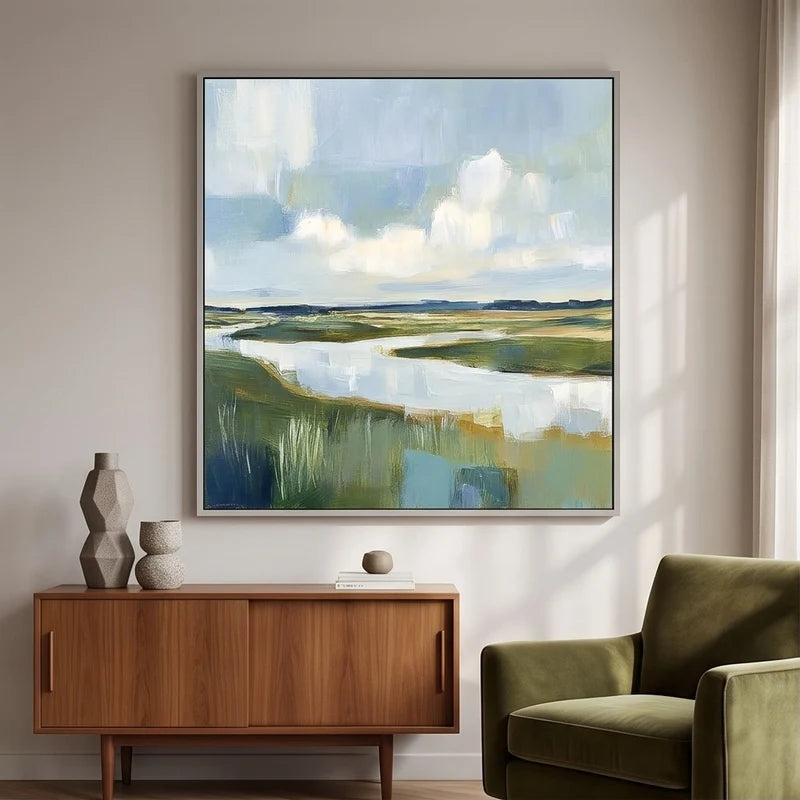Abstract Art | Blue Green Abstract Landscape Wall Art