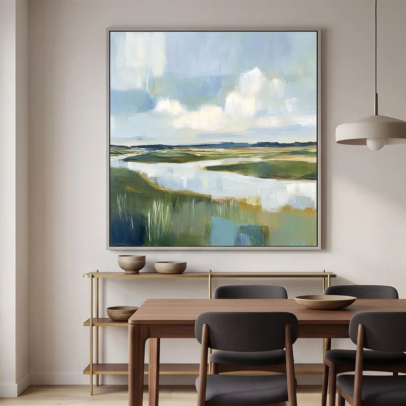Abstract Art | Blue Green Abstract Landscape Wall Art