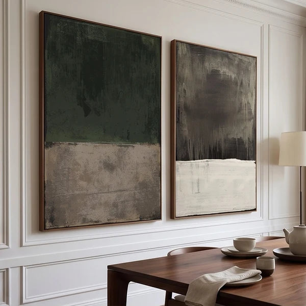 Wabi-Sabi Art | Dark Neutral Abstract Diptych Wall Art