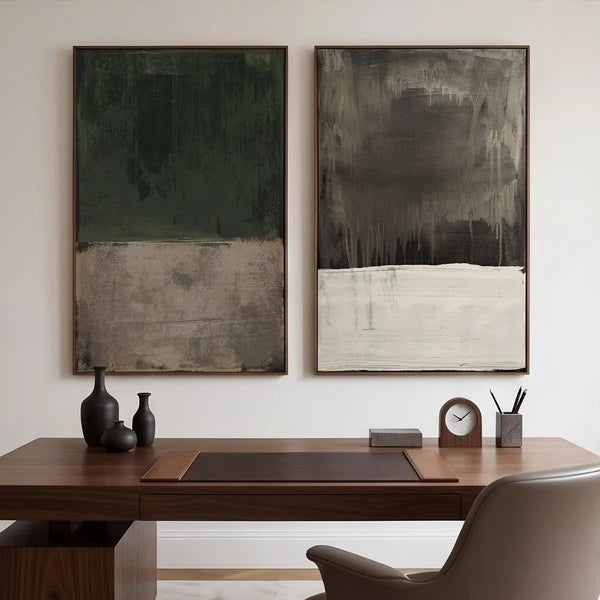 Wabi-Sabi Art | Dark Neutral Abstract Diptych Wall Art