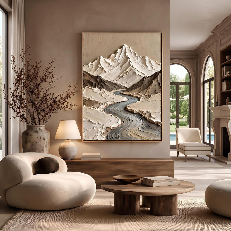 Wabi‑Sabi Art｜Thick Impasto Mountain Valley Canvas Print