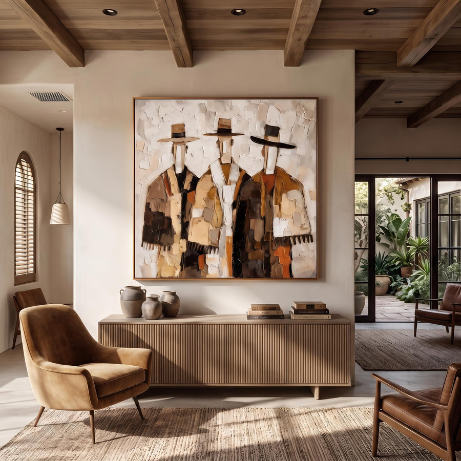 Vintage Americana Art | Three Cowboys Impasto Wall Painting
