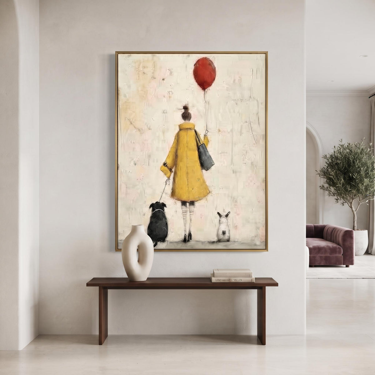 Vintage Americana Art | The woman is walking her pet