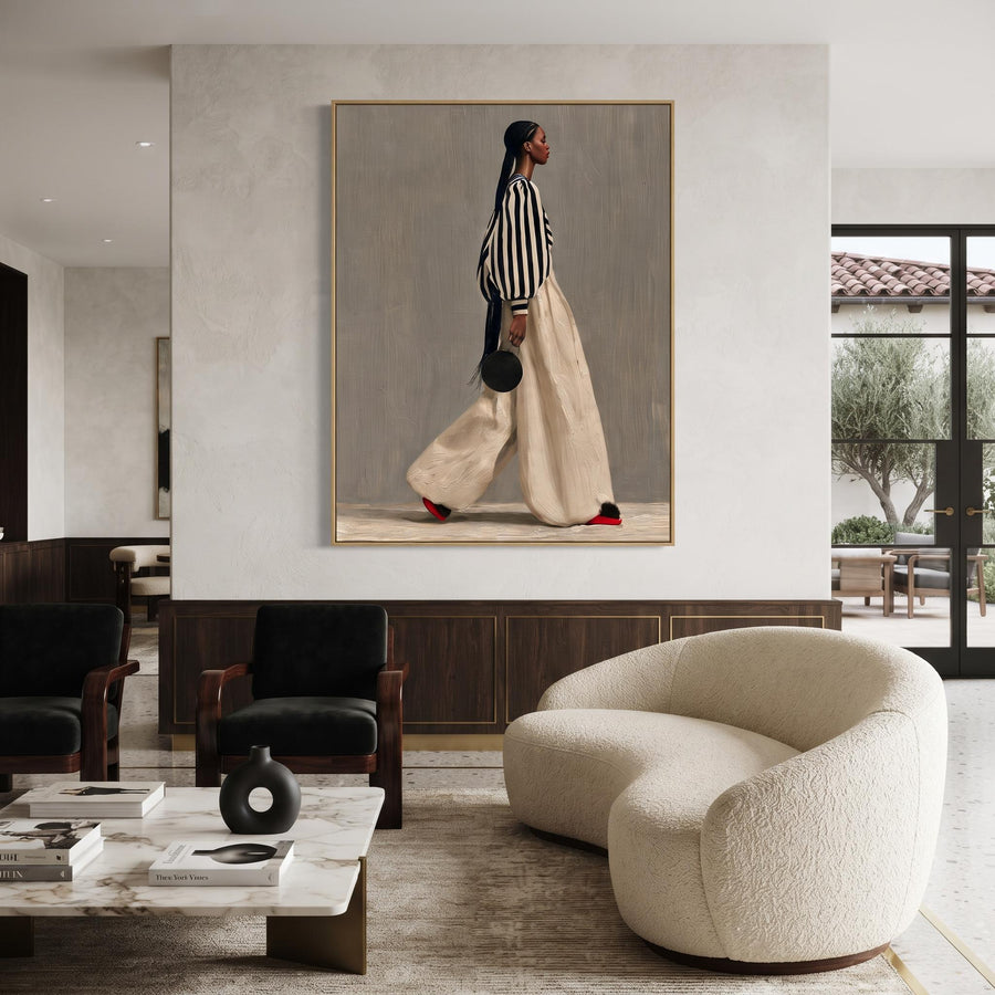 Contemporary Luxe Art | Striped Blouse & Beige Maxi Skirt