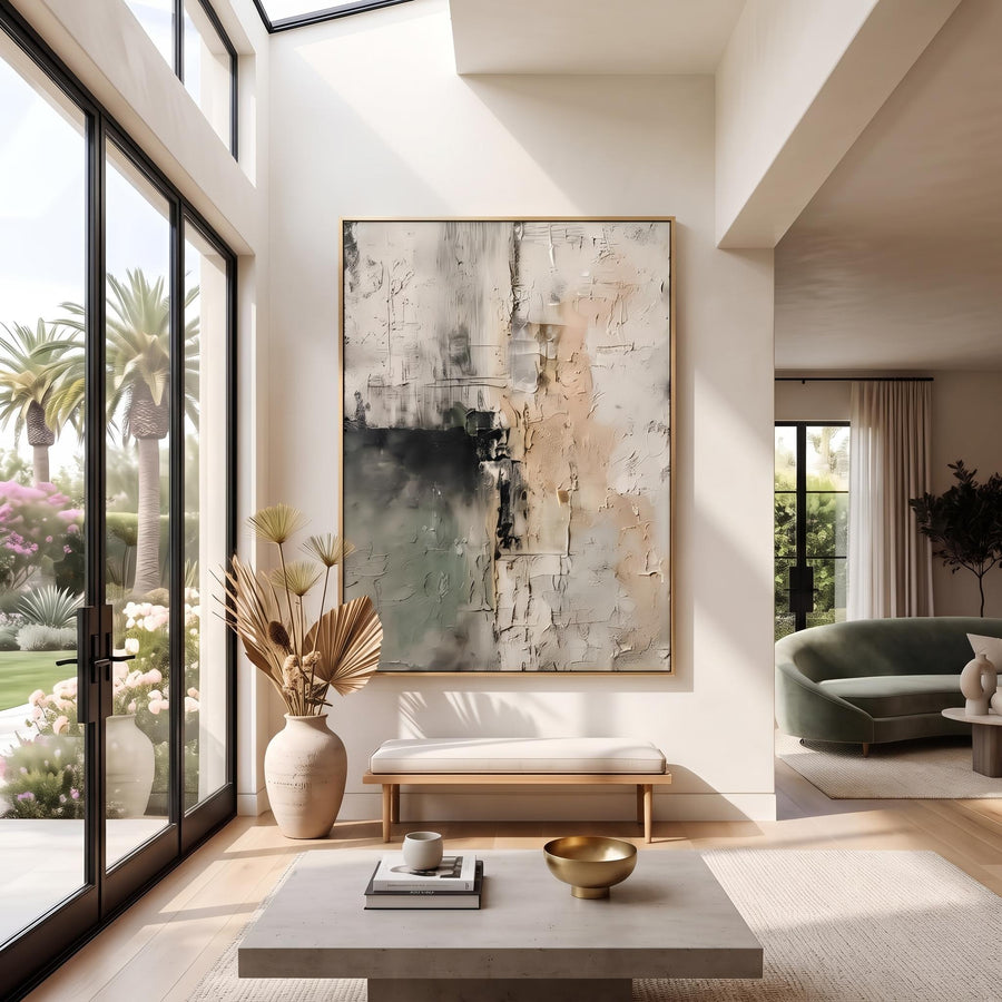 Wabi‑Sabi Art｜Sage Green Beige Textured Abstract Wall Painting