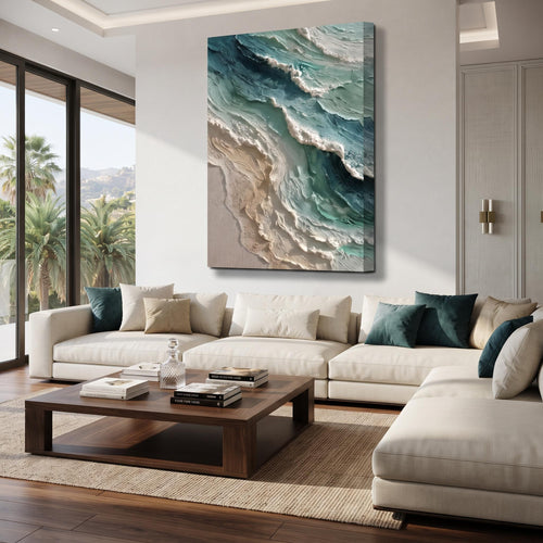 3D-Textured Art | Blue Green Coastal Wall Painting