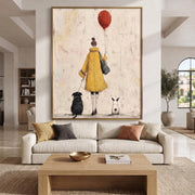 Vintage Americana Art | The woman is walking her pet