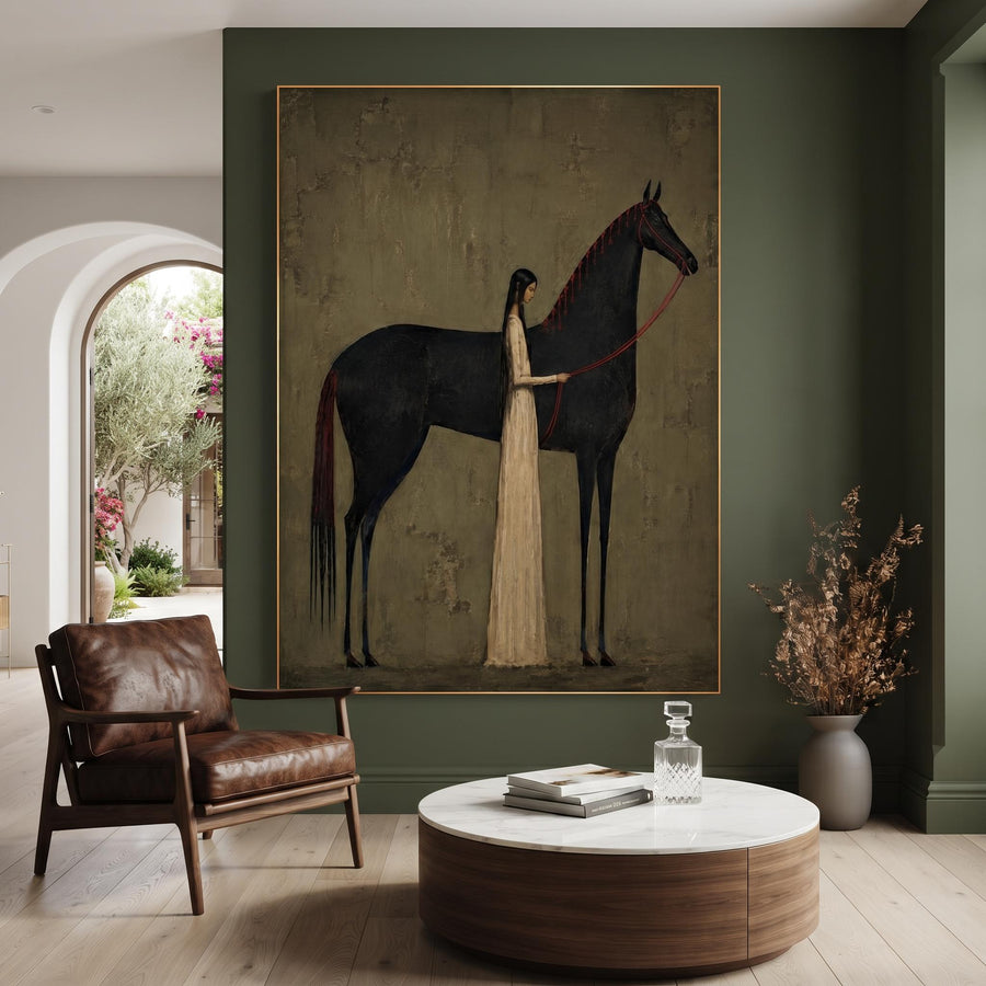 Vintage Americana Art | Gently stroking the horse