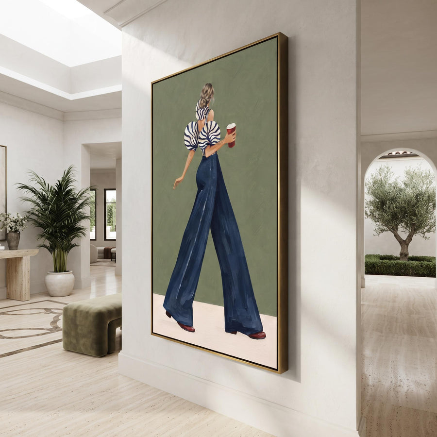 Contemporary Luxe Art | Sage Green Background Fashion Woman