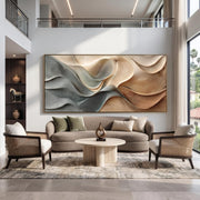 3D Texture Art｜Dusty Blue Beige Heavy‑Texture Wave Canvas Print