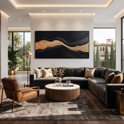 3D-Textured Art | Luxury Black‑Gold Layered Mountain