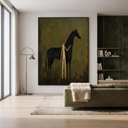 Vintage Americana Art | Faceless man leading horse