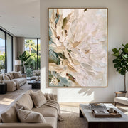 3D-Textured Art｜Vertical Impasto White Flower Wall Art