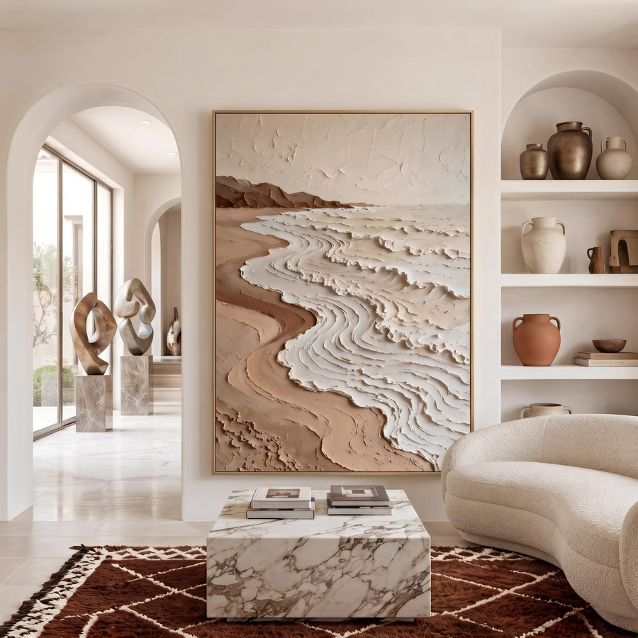 Wabi‑Sabi Art | Neutral Tones Stereoscopic Seaside Wall Decor