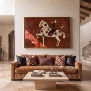 Vintage Americana Art | Rust Red Stylized Horse With Moon & Stars Canvas