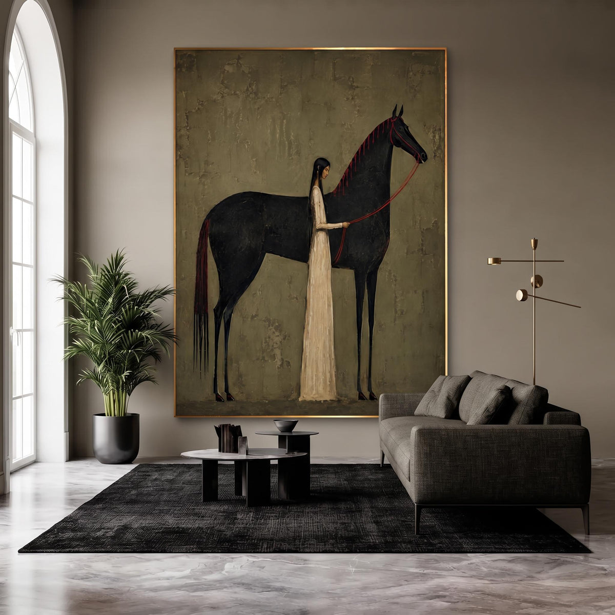 Vintage Americana Art | Gently stroking the horse