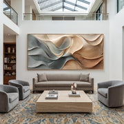 3D Texture Art｜Dusty Blue Beige Heavy‑Texture Wave Canvas Print