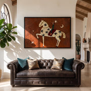 Vintage Americana Art | Rust Red Stylized Horse With Moon & Stars Canvas
