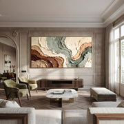 Wabi‑Sabi Art｜Muted Green Brown Flow Textured Canvas Art