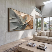 3D Texture Art｜Dusty Blue Beige Heavy‑Texture Wave Canvas Print