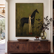 Vintage Americana Art | Faceless man leading horse