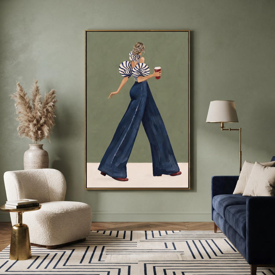 Contemporary Luxe Art | Sage Green Background Fashion Woman