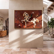 Vintage Americana Art | Rust Red Stylized Horse With Moon & Stars Canvas