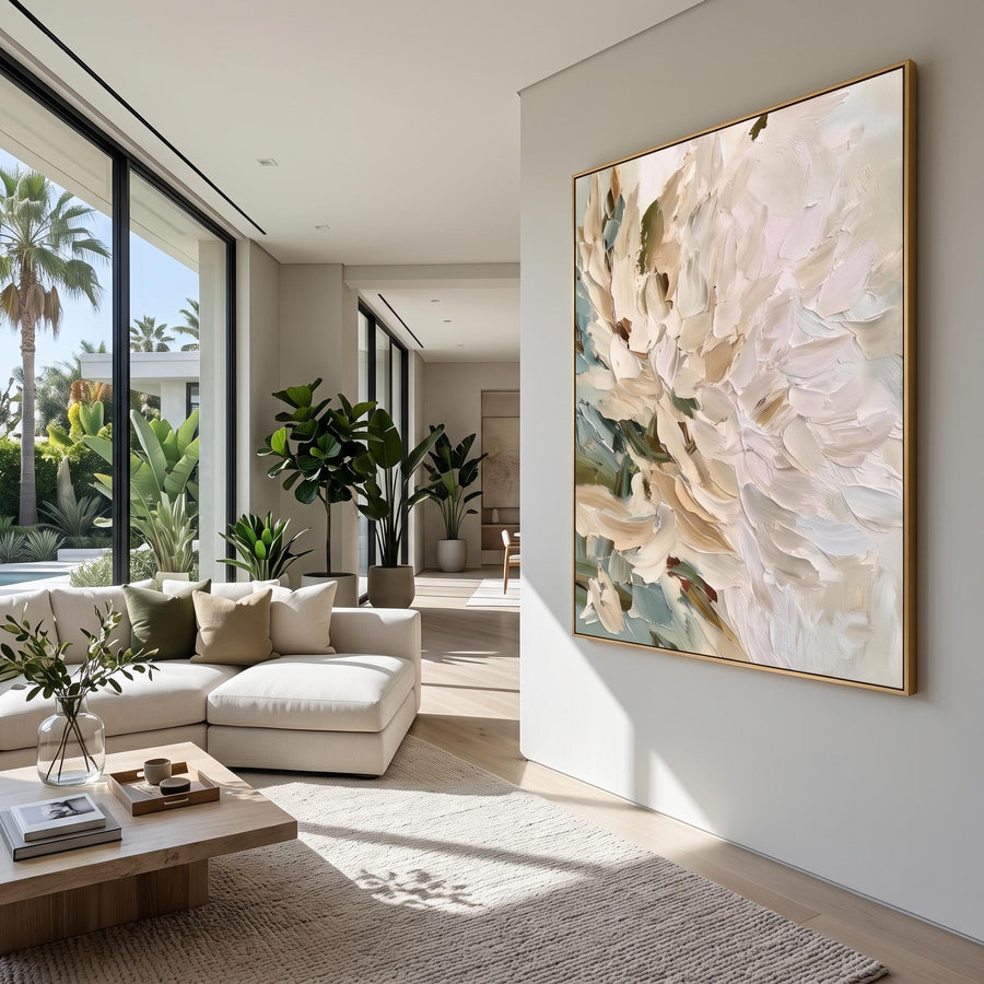 3D-Textured Art | Vertical Impasto White Flower Wall Art