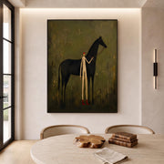 Vintage Americana Art | Faceless man leading horse
