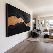 3D-Textured Art | Luxury Black‑Gold Layered Mountain