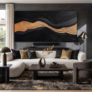 3D-Textured Art | Luxury Black‑Gold Layered Mountain