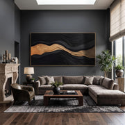 3D-Textured Art | Luxury Black‑Gold Layered Mountain