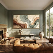 Wabi‑Sabi Art｜Muted Green Brown Flow Textured Canvas Art